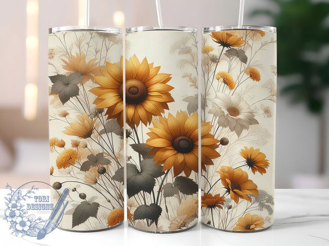 Boho Vintage Artistic Floral 20oz Tumbler, Pattern Design, 20oz Wrap, Sublimation Design, Artistic Tumbler, Vintage Style, PNG File Sublimation ToriDesigns 