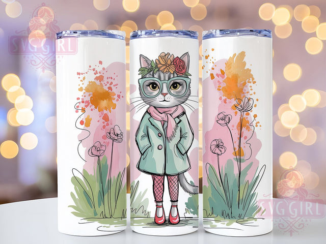 Boho Wacky Cat Tumbler, Wacky Cat Tumbler, BOHO Flowers 20oz Wrap, Sublimation Design, Cat Lover Gift, Quirky Cat Wrap, Bohemian Floral Tumbler Sublimation SvggirlplusArt 