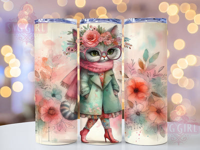 Boho Wacky Cat Tumbler, Wacky Cat Tumbler, BOHO Flowers 20oz Wrap, Sublimation Design, Cat Lover Gift, Quirky Cat Wrap, Bohemian Floral Tumbler Sublimation SvggirlplusArt 