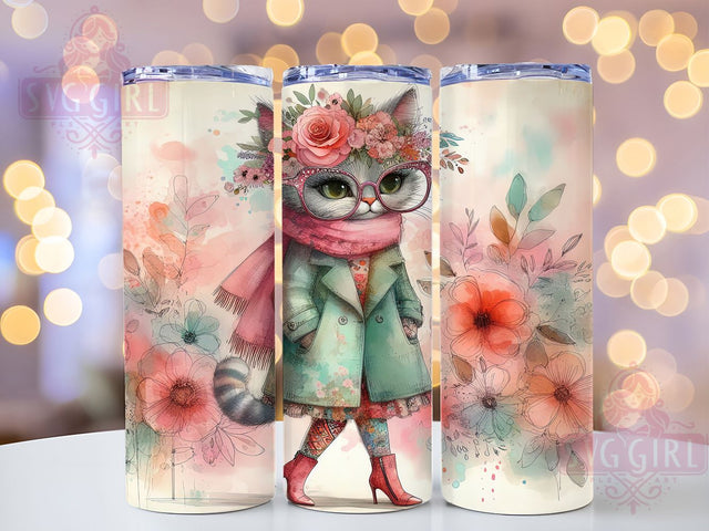 Boho Wacky Cat Tumbler, Wacky Cat Tumbler, BOHO Flowers 20oz Wrap, Sublimation Design, Cat Lover Gift, Quirky Cat Wrap, Bohemian Floral Tumbler Sublimation SvggirlplusArt 