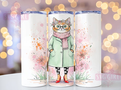 Boho Wacky Cat Tumbler, Wacky Cat Tumbler, BOHO Flowers 20oz Wrap, Sublimation Design, Cat Lover Gift, Quirky Cat Wrap, Bohemian Floral Tumbler Sublimation SvggirlplusArt 
