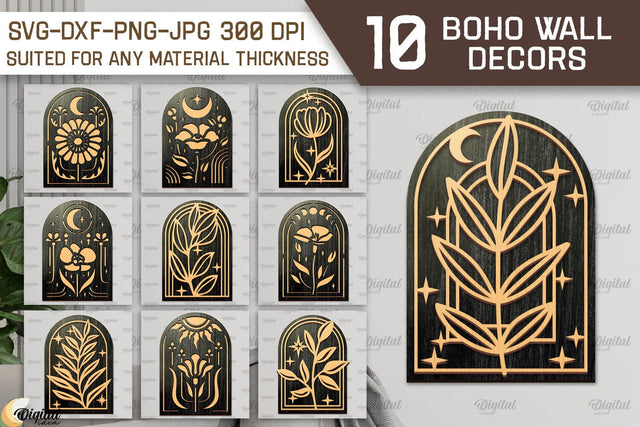Boho Wall Decor Laser Cut Bundle. Boho Wood Wall Art SVG SVG Evgenyia Guschina 