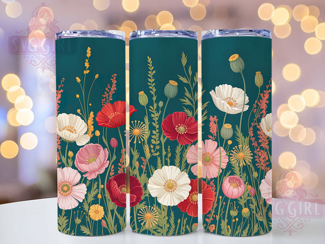 Boho Watercolor Floral Tumbler, Watercolor Flowers, Artistic Style, Whimsical Design, Vibrant Pattern, 20Oz Tumbler, Sublimation Wrap Sublimation SvggirlplusArt 