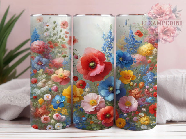 Boho Watercolor Wildflower Tumbler, Watercolor Floral Design, Boho Chic Style, Artistic Nature Wrap, Romantic Bloom Print, Seamless Garden Theme, Colorful Rustic Aesthetic, 20Oz Tumbler, Sublimation Sublimation Li Zamperini 