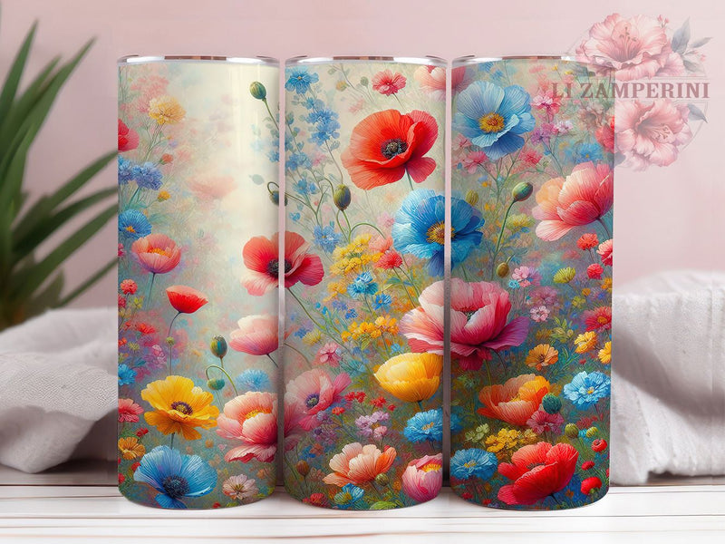 Boho Watercolor Wildflower Tumbler, Watercolor Floral Design, Boho Chic Style, Artistic Nature Wrap, Romantic Bloom Print, Seamless Garden Theme, Colorful Rustic Aesthetic, 20Oz Tumbler, Sublimation Sublimation Li Zamperini 