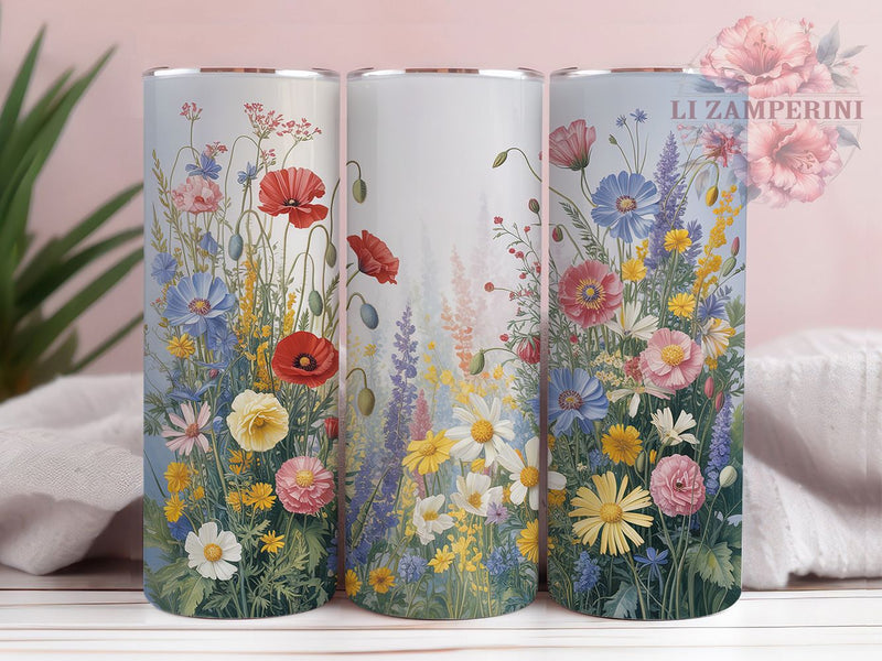 Boho Watercolor Wildflower Tumbler, Watercolor Floral Design, Boho Chic Style, Artistic Nature Wrap, Romantic Bloom Print, Seamless Garden Theme, Colorful Rustic Aesthetic, 20Oz Tumbler, Sublimation Sublimation Li Zamperini 