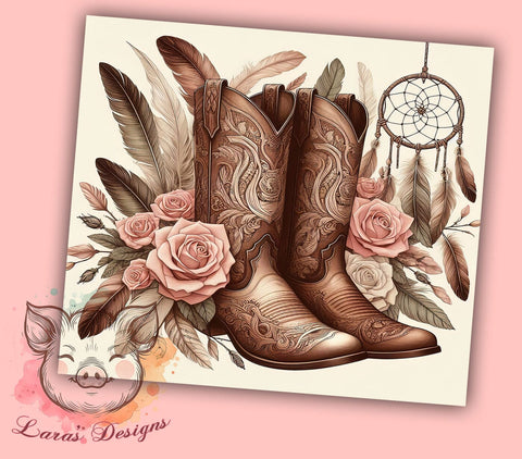 Boho Western 20oz Tumbler Png, Straight & Tapered Tumbler Png, Cowgirl Boots Tumbler Png, Digital Download PNG Sublimation Lara' s Designs 