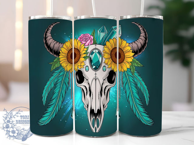 Boho Western Bull Skull Tumbler, Western Boho, Bull Skull Tumbler, 20oz Tumbler Wrap, Sublimation Design, Skinny Tumbler Png, Instant Download Sublimation ToriDesigns 