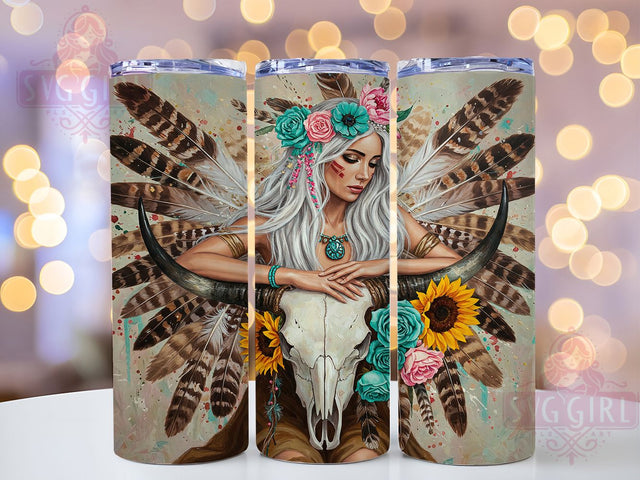 Boho Western Bull Skull Tumbler, Western Cowgirl Tumbler Wrap, Rustic Skull Tumbler, 20oz Tumbler Sublimation, Southwestern Tumbler Design, Digital Tumbler Wrap, Desert Vibes Tumbler Sublimation SvggirlplusArt 