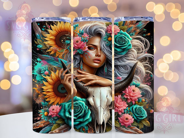 Boho Western Bull Skull Tumbler, Western Cowgirl Tumbler Wrap, Rustic Skull Tumbler, 20oz Tumbler Sublimation, Southwestern Tumbler Design, Digital Tumbler Wrap, Desert Vibes Tumbler Sublimation SvggirlplusArt 