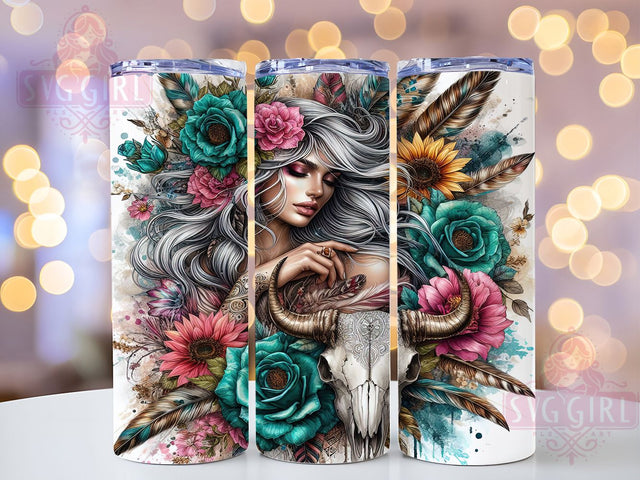 Boho Western Bull Skull Tumbler, Western Cowgirl Tumbler Wrap, Rustic Skull Tumbler, 20oz Tumbler Sublimation, Southwestern Tumbler Design, Digital Tumbler Wrap, Desert Vibes Tumbler Sublimation SvggirlplusArt 
