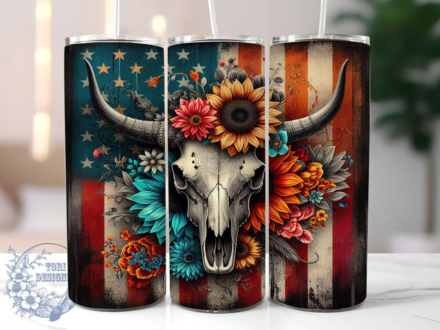 Boho Western Bull Skull Tumbler, Western Rustic Tumbler Wrap, Country Cow Skull Sublimation, Southwest Boho Drinkware, Vintage Rodeo Skull Design, Cowgirl Aesthetic Cup, Tribal Bull Skull Tumbler Sublimation ToriDesigns 