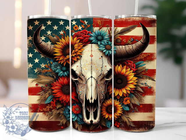 Boho Western Bull Skull Tumbler, Western Rustic Tumbler Wrap, Country Cow Skull Sublimation, Southwest Boho Drinkware, Vintage Rodeo Skull Design, Cowgirl Aesthetic Cup, Tribal Bull Skull Tumbler Sublimation ToriDesigns 