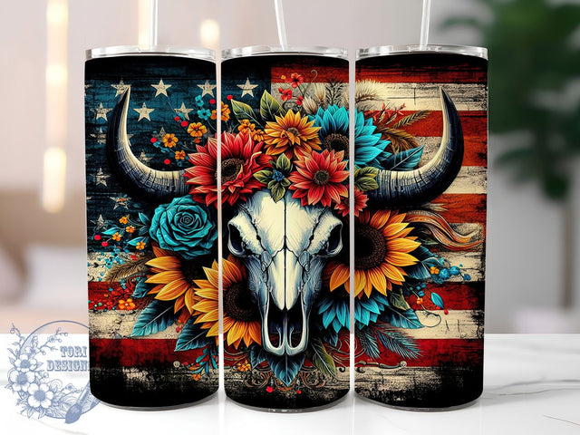 Boho Western Bull Skull Tumbler, Western Rustic Tumbler Wrap, Country Cow Skull Sublimation, Southwest Boho Drinkware, Vintage Rodeo Skull Design, Cowgirl Aesthetic Cup, Tribal Bull Skull Tumbler Sublimation ToriDesigns 