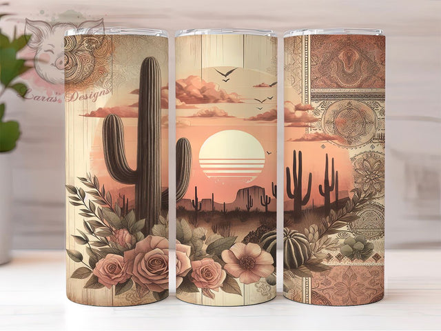 Boho Western Cactus Cowgirl Tumbler, Cactus Tumbler Wrap, 20oz Sublimation Wrap, Desert Aesthetic Tumbler, Cowgirl Style Tumbler, Rustic Country Tumbler, Digital Download Tumbler Sublimation Lara' s Designs 