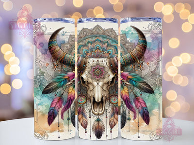 Boho Western Cow Skull 20oz Tumbler Wrap Sublimation Design, Straight Tapered Tumbler Wrap, Cow Skull Tumbler Png, Instant Digital Download Sublimation SvggirlplusArt 