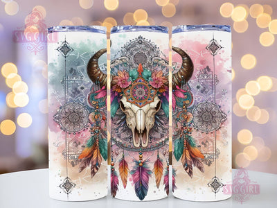 Boho Western Cow Skull 20oz Tumbler Wrap Sublimation Design, Straight Tapered Tumbler Wrap, Cow Skull Tumbler Png, Instant Digital Download Sublimation SvggirlplusArt 