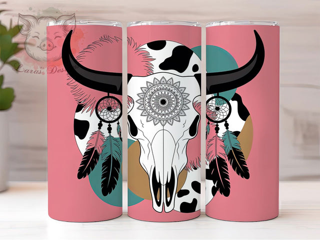 Boho Western Cow Skull Tumbler, Country Tumbler Design, Rustic 20oz Wrap, Sublimation Design, Stylish Gift Idea, Western Boho Wrap, Farmhouse Cow Skull Tumbler Sublimation Lara' s Designs 