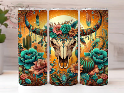 Boho Western Cow Skull Tumbler, Cow Skull Tumbler Wrap, 20oz Sublimation Wrap, Desert Aesthetic Tumbler, Southwestern Tumbler PNG, Rustic Western Tumbler, Digital Download Tumbler Sublimation Lara' s Designs 