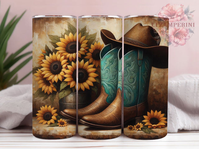 Boho Western Cowboy Boots Tumbler, Boho Western Pattern, Rustic Country Design, 20Oz Sublimation Wrap, Western Chic Art, Desert Rustic Texture, Tumbler Sublimation Sublimation Li Zamperini 