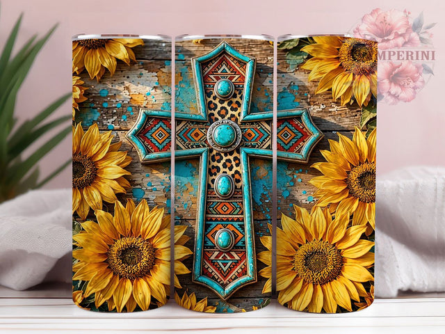 Boho Western Cross 20oz Tumbler, Cross Design, Boho Style, Western Motif, Rustic Theme, Faith Inspired, 20oz Wrap, Sublimation Tumbler Sublimation Li Zamperini 