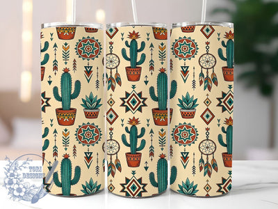 Boho Western Saguaro Pattern 20oz Tumbler, Cactus Art, Western Style, Tribal Pattern, Desert Flora, Earthy Tones, Southwestern Design, Sublimation Wrap Sublimation ToriDesigns 