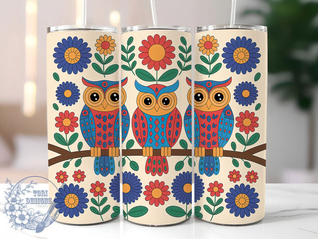 Boho Whimsical Floral Owl Tumbler, Boho Floral, Seamless Wrap, Sublimation Art, 20oz Tumbler, Nature Theme, Colorful Design Sublimation ToriDesigns 
