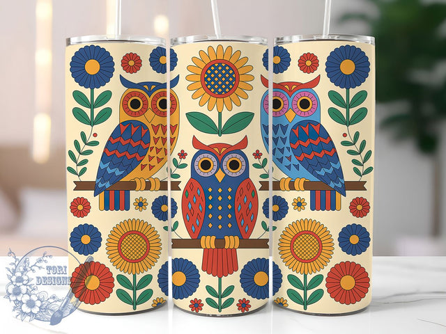 Boho Whimsical Floral Owl Tumbler, Boho Floral, Seamless Wrap, Sublimation Art, 20oz Tumbler, Nature Theme, Colorful Design Sublimation ToriDesigns 