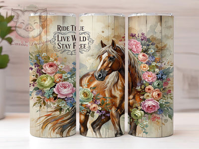 Boho Wild Horse Freedom Tumbler Wrap, Free Spirit Design, Equestrian Art, Horse Lover Cup, Western Freedom Gift, Wild Horse Wrap, Boho Rider Sublimation Sublimation Lara' s Designs 