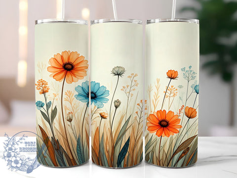 Boho Wildflower 20oz Tumbler, Wildflower Design, 20oz Tumbler Wrap, Sublimation Tumbler, Floral Tumbler, Nature Inspired Gift, Vintage Flower Tumbler Sublimation ToriDesigns 