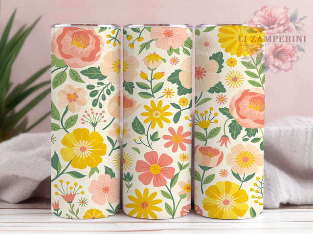 Boho Wildflower Floral Tumbler, Artistic Floral Pattern, Hippie Chic Design, 20Oz Sublimation Wrap, Free Spirit Floral Art, Rustic Boho Texture, Tumbler Sublimation Sublimation Li Zamperini 