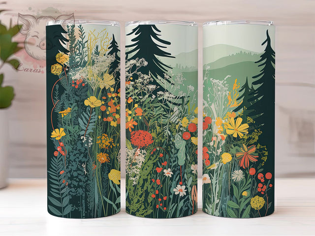 Boho Wildflower Hiking Tumbler, Hiking Outdoors Tumbler, Pacific Northwest Wrap, Rustic Coast Wrap, Whimsical Wildflower Wrap, Sublimation Design, Trendy Gift Idea Sublimation Lara' s Designs 