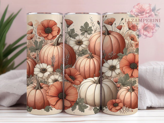 Boho Wildflower Pumpkin Fall Tumbler, Fall Floral Wrap, Wildflower Sublimation PNG, 20oz Autumn Cup Design, Rustic Harvest Mug, Cottagecore Tumbler, Earthy Fall Drinkware Sublimation Li Zamperini 