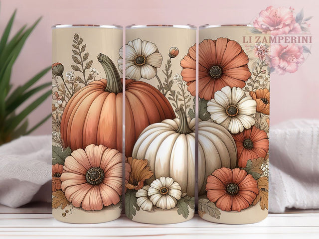 Boho Wildflower Pumpkin Fall Tumbler, Fall Floral Wrap, Wildflower Sublimation PNG, 20oz Autumn Cup Design, Rustic Harvest Mug, Cottagecore Tumbler, Earthy Fall Drinkware Sublimation Li Zamperini 
