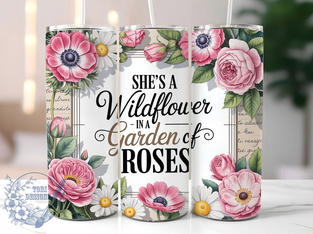 Boho Wildflower Quote Tumbler, Floral Wrap, Inspirational Design, Sublimation Art, 20oz Tumbler, Nature Theme, Boho Style Sublimation ToriDesigns 