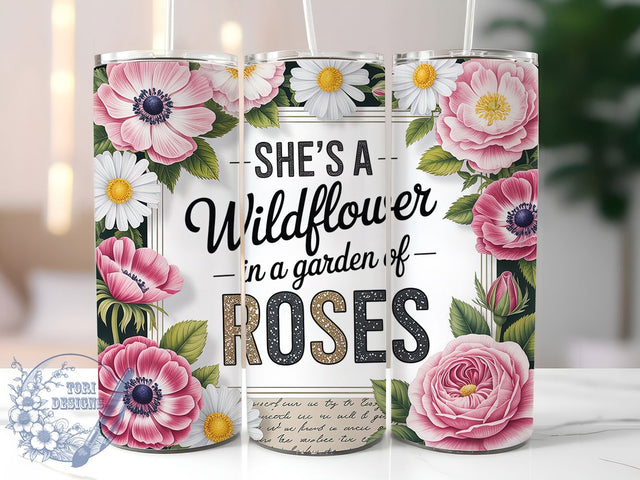 Boho Wildflower Quote Tumbler, Floral Wrap, Inspirational Design, Sublimation Art, 20oz Tumbler, Nature Theme, Boho Style Sublimation ToriDesigns 