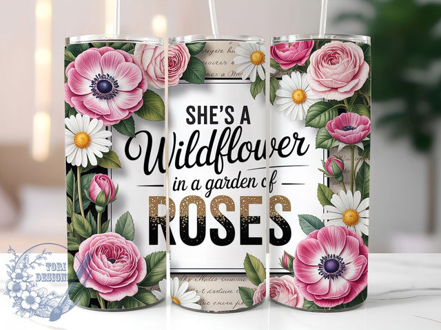 Boho Wildflower Quote Tumbler, Floral Wrap, Inspirational Design, Sublimation Art, 20oz Tumbler, Nature Theme, Boho Style Sublimation ToriDesigns 