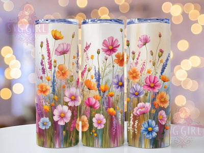 Boho Wildflower Watercolor Tumbler, Watercolor Floral Sublimation, 20oz Skinny Tumbler Design, Boho Flower Wrap, Botanical Tumbler PNG, Spring Floral Wrap Design, Nature Lover Tumbler Sublimation SvggirlplusArt 