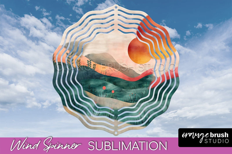 Boho Wind Spinner - Minimalist Landscape Spinner Sublimation Sublimation OrangeBrushStudio 