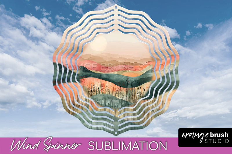 Boho Wind Spinner - Minimalist Landscape Spinner Sublimation Sublimation OrangeBrushStudio 