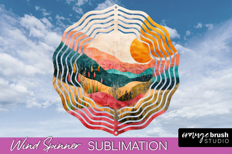 Boho Wind Spinner - Minimalist Landscape Spinner Sublimation Sublimation OrangeBrushStudio 