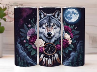 Boho Wolf 20oz Tumbler Wrap, Wildlife Art, Rustic Boho, Nature Inspiration, Tribal Design, 20oz Tumbler Wrap, Sublimation PNG Sublimation Lara' s Designs 