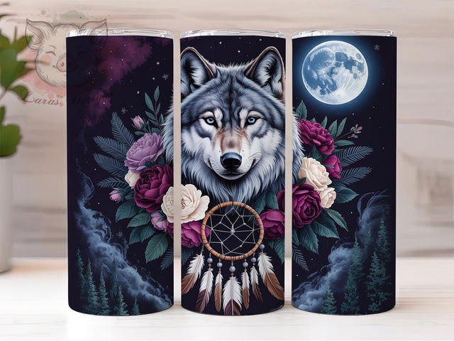 Boho Wolf 20oz Tumbler Wrap, Wildlife Art, Rustic Boho, Nature Inspiration, Tribal Design, 20oz Tumbler Wrap, Sublimation PNG Sublimation Lara' s Designs 
