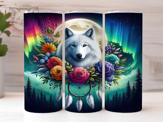 Boho Wolf Dreamcatcher Tumbler Wrap, Dreamcatcher Design, Floral Wolf Wrap, 20oz Sublimation File, Bohemian Tumbler, Wolf Dreamcatcher Design, Digital Boho Tumbler Sublimation Lara' s Designs 