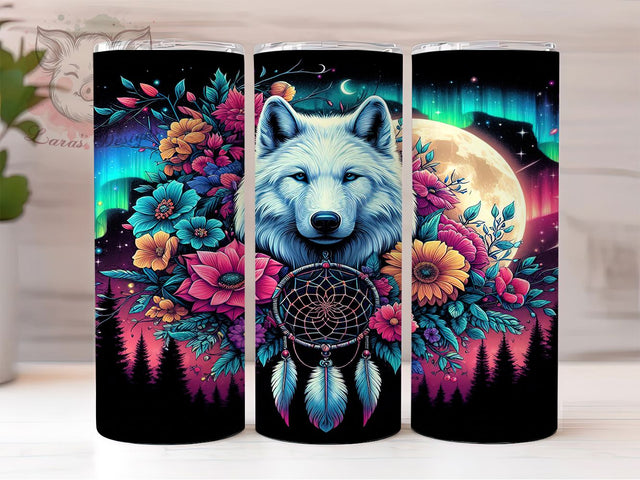 Boho Wolf Dreamcatcher Tumbler Wrap, Dreamcatcher Design, Floral Wolf Wrap, 20oz Sublimation File, Bohemian Tumbler, Wolf Dreamcatcher Design, Digital Boho Tumbler Sublimation Lara' s Designs 