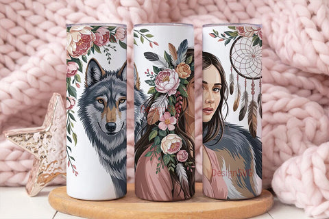 Boho Wolf & Dreamcatcher Tumbler Wrap Sublimation DesignSVG 