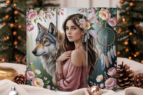 Boho Wolf & Dreamcatcher Tumbler Wrap Sublimation DesignSVG 