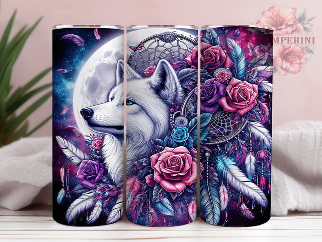 Boho Wolf Moon 20oz Tumbler Wrap, Boho Wolf Tumbler, 20oz Sublimation Tumbler, Mystic Moon Tumbler, Grey Wolf Tumbler Design, Night Sky Tumbler, Spiritual Animal Tumbler Sublimation Li Zamperini 