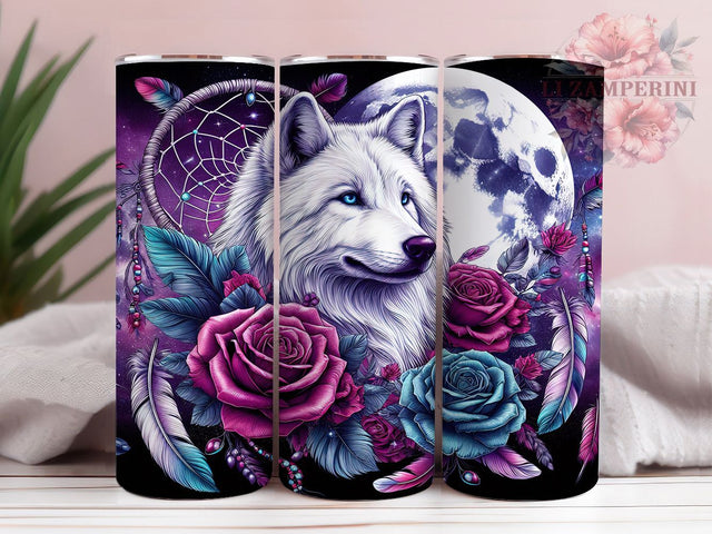 Boho Wolf Moon 20oz Tumbler Wrap, Boho Wolf Tumbler, 20oz Sublimation Tumbler, Mystic Moon Tumbler, Grey Wolf Tumbler Design, Night Sky Tumbler, Spiritual Animal Tumbler Sublimation Li Zamperini 