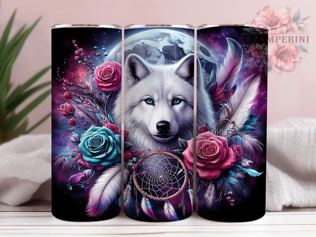 Boho Wolf Moon 20oz Tumbler Wrap, Boho Wolf Tumbler, 20oz Sublimation Tumbler, Mystic Moon Tumbler, Grey Wolf Tumbler Design, Night Sky Tumbler, Spiritual Animal Tumbler Sublimation Li Zamperini 